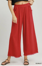 Load image into Gallery viewer, Umgee Linen Blend-Wide Leg Pant with Elastic Waist, Pockets, and Frayed Hem
