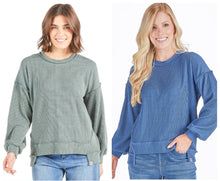 Load image into Gallery viewer, Simply Southern &quot;Amber&quot; Knit Top--Dark Blue &amp; Jade
