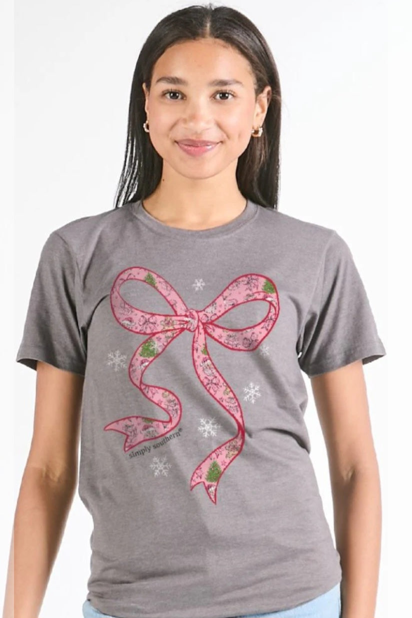Simply Southern Short Sleeve Tee--SantaBow--StormHeather