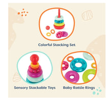 Load image into Gallery viewer, Rainbow Stacking Rings Teether – Sensory Baby Rattles – Soft Textured Toys for Teething – Rainbow Stackable Rings for Babies &amp; Toddlers 6+ Months
