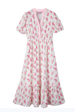Load image into Gallery viewer, Simply Southern Primrose Pink and White Y Neck Dress
