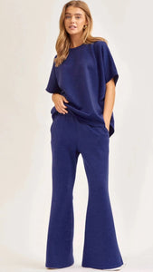 Dear Scarlett Womens Paris Short Sleeve Top with Pants Travel Set - Navy