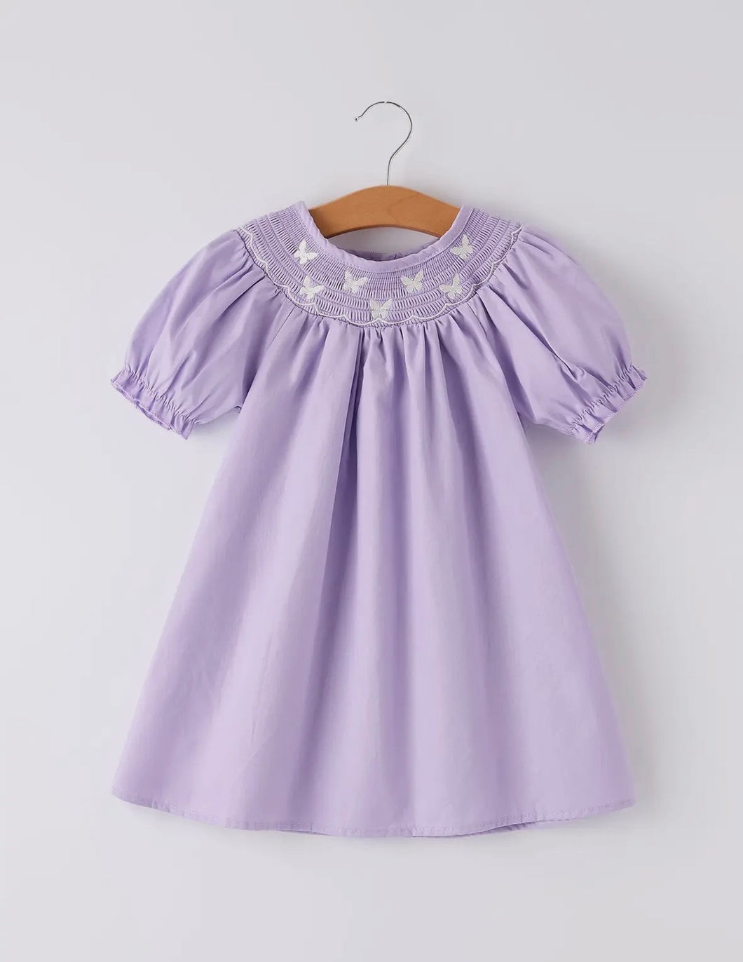 Girls Butterfly Smocking Embroidered Purple Dress