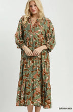 Load image into Gallery viewer, UMGEE Mix Abstract Print Tiered Boho Midi Dress Bown Mix

