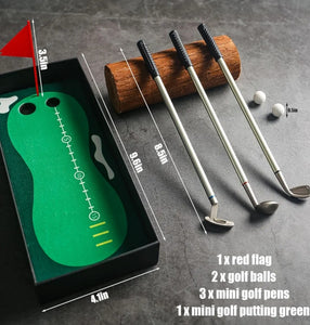 Mini Desktop Golf Putting Green 3 Ballpoint Pen Golf Clubs 2 Golf Balls & Flag