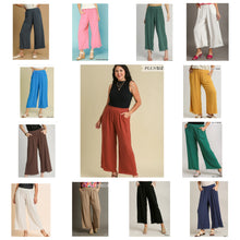 Load image into Gallery viewer, Umgee Linen Blend-Wide Leg Pant with Elastic Waist, Pockets, and Frayed Hem
