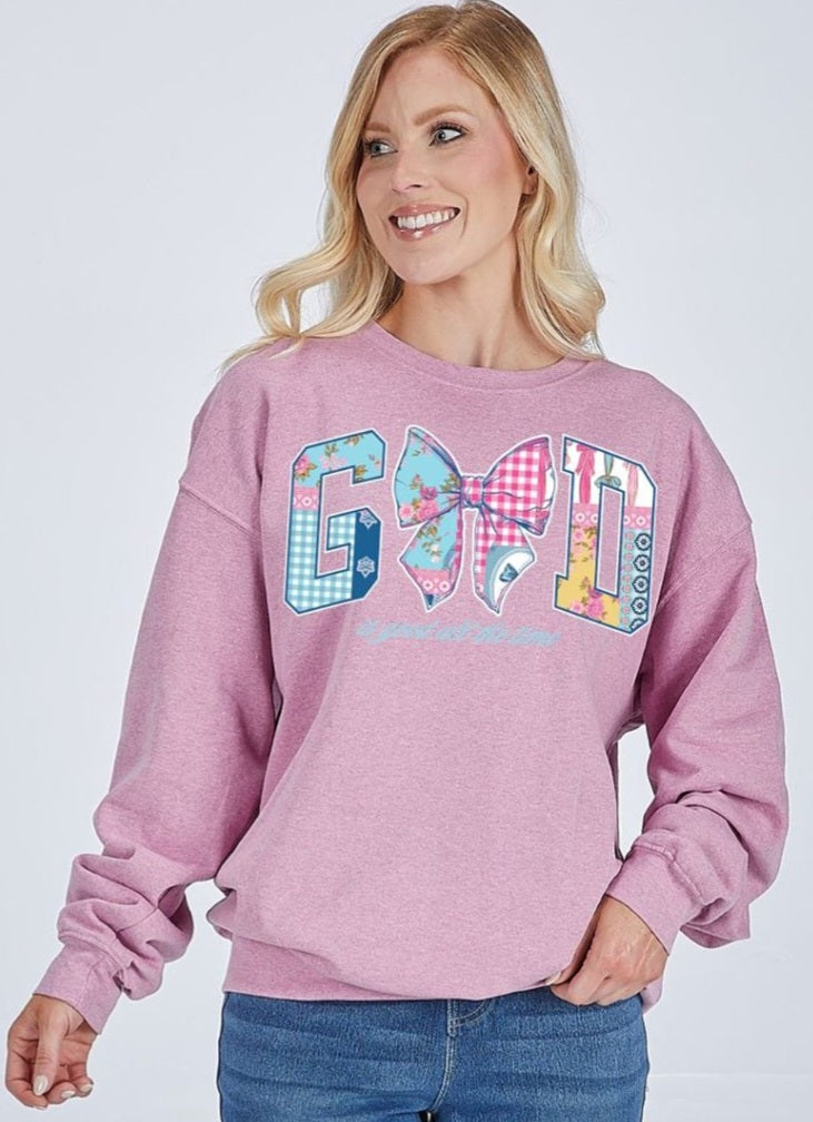 Simply Southern Crew Sweatshirt- God - Bubblegum