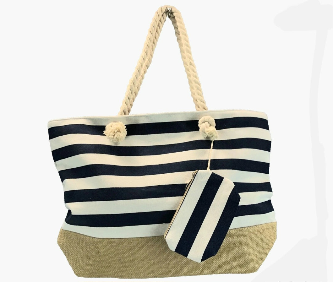 Striped Beach Tote Large Capacity Canvas Handbag Sturdy Market Bag