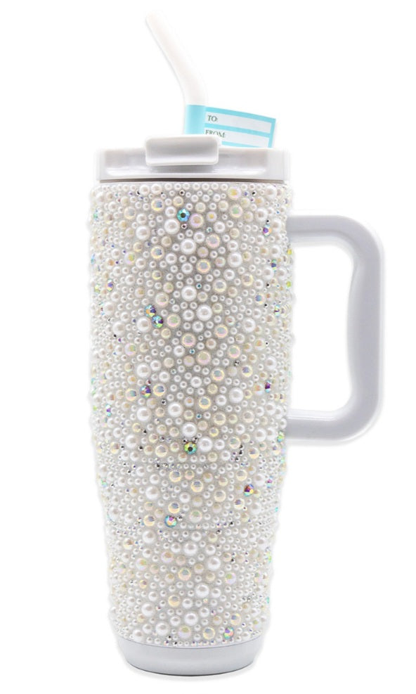 White Pearl Rhinestone Tumbler by Simply Southern