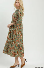 Load image into Gallery viewer, UMGEE Mix Abstract Print Tiered Boho Midi Dress Bown Mix
