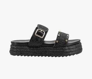 Corky's Black Raffia Walk of Shame Sandals