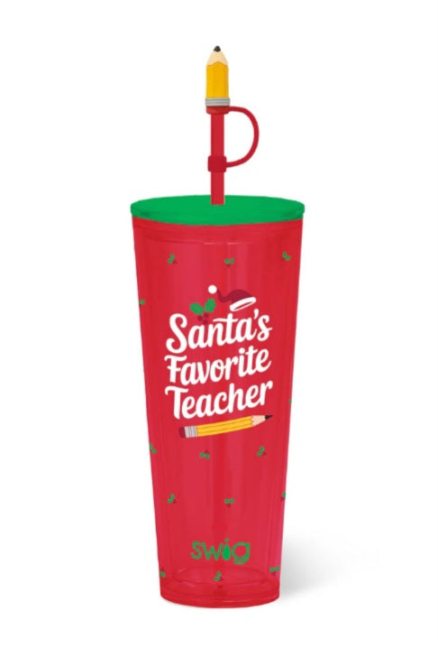 Santa's Favorite Teacher Plastic Tumbler 24oz Swig