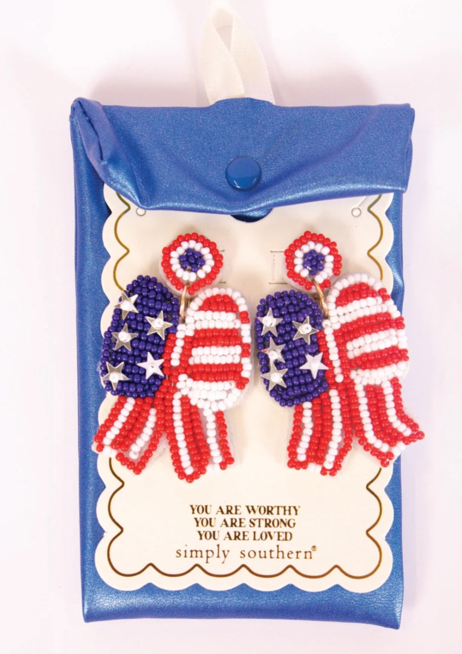 Simply Southern Bow Earrings Red, White and Blue