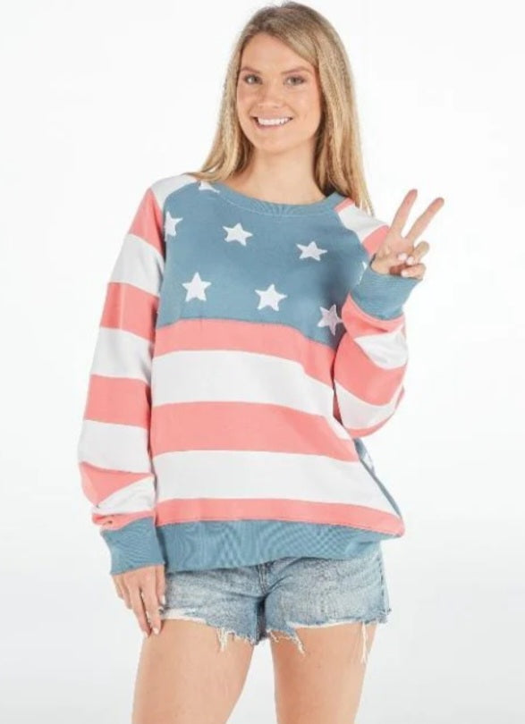 Simply Southern Patched Stars & Stripes Sweatshirt USA