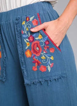 Load image into Gallery viewer, Umgee "Liv" Slate Blue Embroidered Frayed Pants
