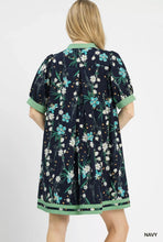 Load image into Gallery viewer, Umgee Floral Puff Sleeve Dress with Contrast Trim
