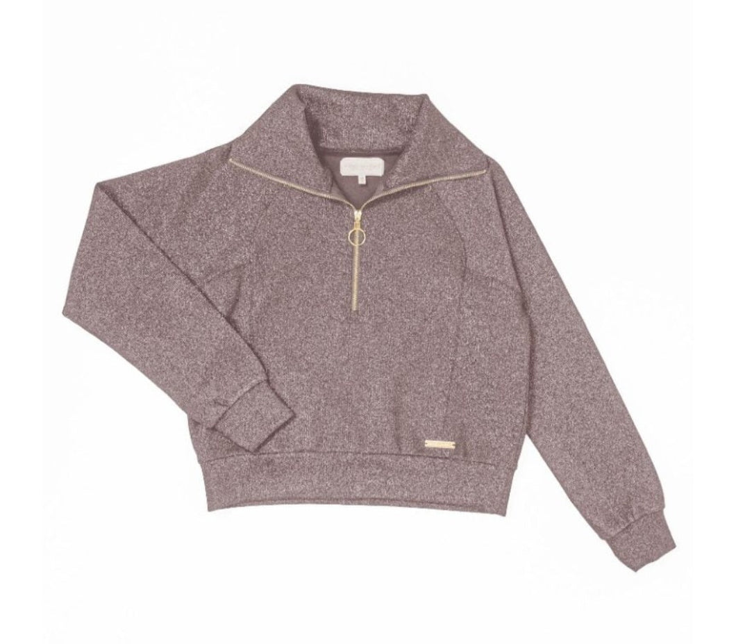 Simply Violet Half Zip Lounge Top in Gray