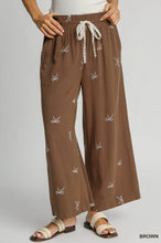 Load image into Gallery viewer, Umgee Embroidered Bow Linen Pull-On Pants-Brown

