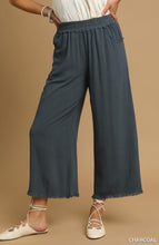 Load image into Gallery viewer, Umgee Linen Blend-Wide Leg Pant with Elastic Waist, Pockets, and Frayed Hem
