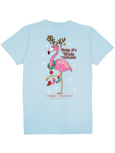 Simply Southern Short Sleeve Tee--Flamingo Christmas--Sky