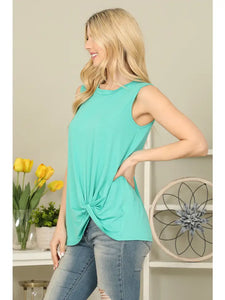 SOLID Sleeveless Front Twist Top