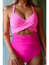 Load image into Gallery viewer, Pink 2-tone Crossed Cutout Backless Monokini
