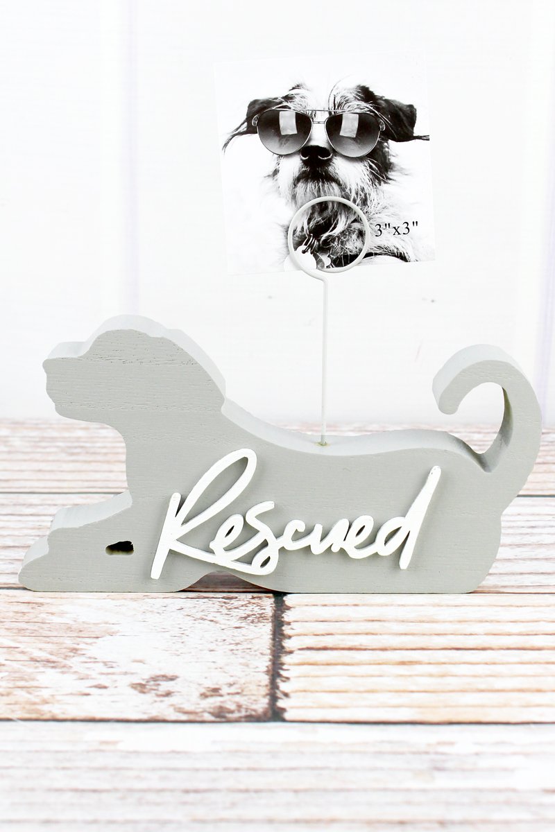 5.75 X 7.5 'RESCUED' WOOD DOG SHAPED PHOTO CLIP