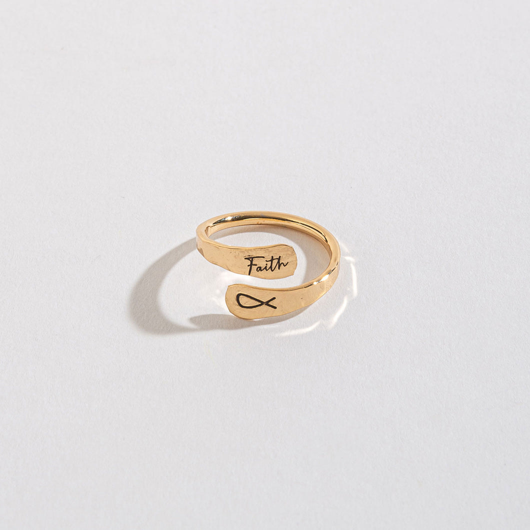 FAITH ENGRAVED ADJUSTABLE RING – GOLD