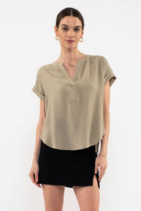 SHOULDER LINE LACE WOVEN TOP Light Olive