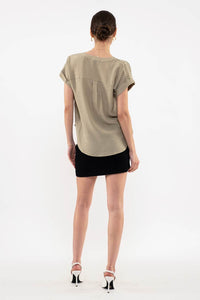 SHOULDER LINE LACE WOVEN TOP Light Olive