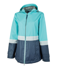 Load image into Gallery viewer, Charles River Women’s Color Blocked New Englander® Rain Jacket--Aqua/Navy/White
