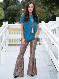 Snakeskin Flare Pants - Brown