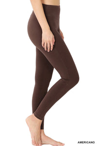 PREMIUM COTTON WIDE WAISTBAND FULL LENGTH LEGGINGS--BROWN