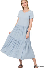 Load image into Gallery viewer, SHORT SLEEVE TIERED MIDI DRESS
