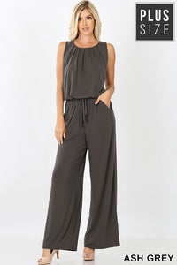 Sleeveless Jumpsuit With Pockets--Ash Grey