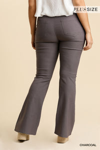 Umgee--Distressed Detail Elastic Waist Band Stretchy Flare Pants with Back Pockets--Charcoal