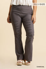 Load image into Gallery viewer, Umgee--Distressed Detail Elastic Waist Band Stretchy Flare Pants with Back Pockets--Charcoal
