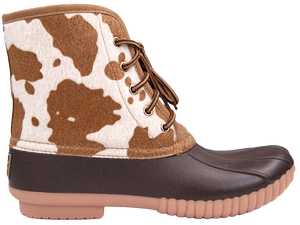 Simply Southern Lace Up Boots--Cow Print