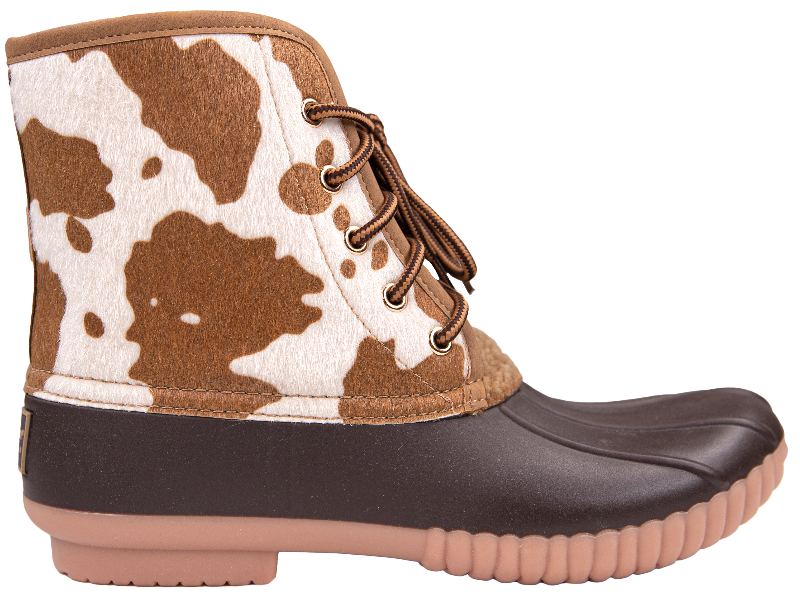 Simply Southern Lace Up Boots--Cow Print