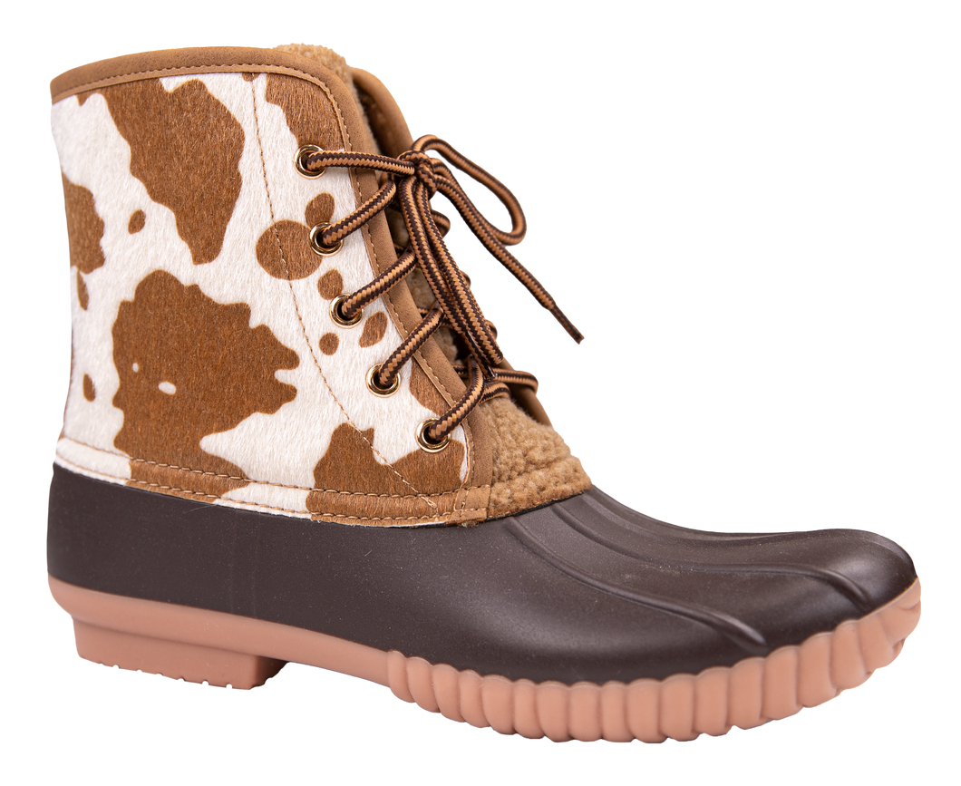 Simply Southern Lace Up Boots--Cow Print