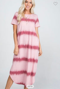 Short Sleeve Tie Dye Maxi- Rose