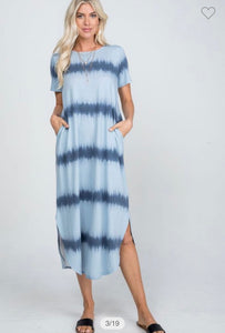 Short Sleeve Tie Dye Maxi- Denim Blue