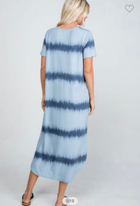 Short Sleeve Tie Dye Maxi- Denim Blue