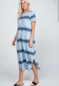 Short Sleeve Tie Dye Maxi- Denim Blue