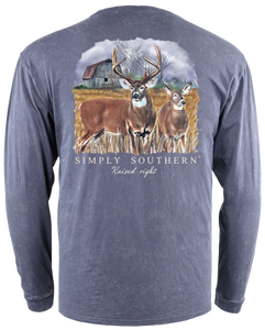 Men's Long Sleeve Simply Color Long Sleeve Tee--Deer--Indigo