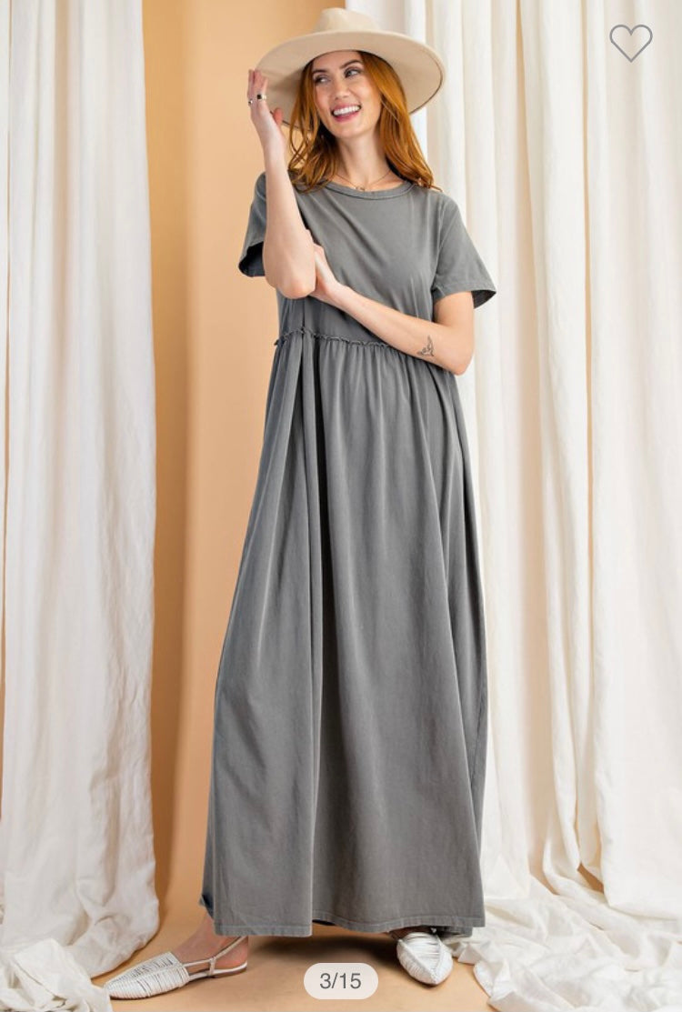 Short Sleeve Maxi Dress- Earth Grey