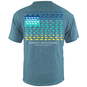 Simply Southern Men's Unisex Short Sleeve Tee-SEAFLAG--Teal