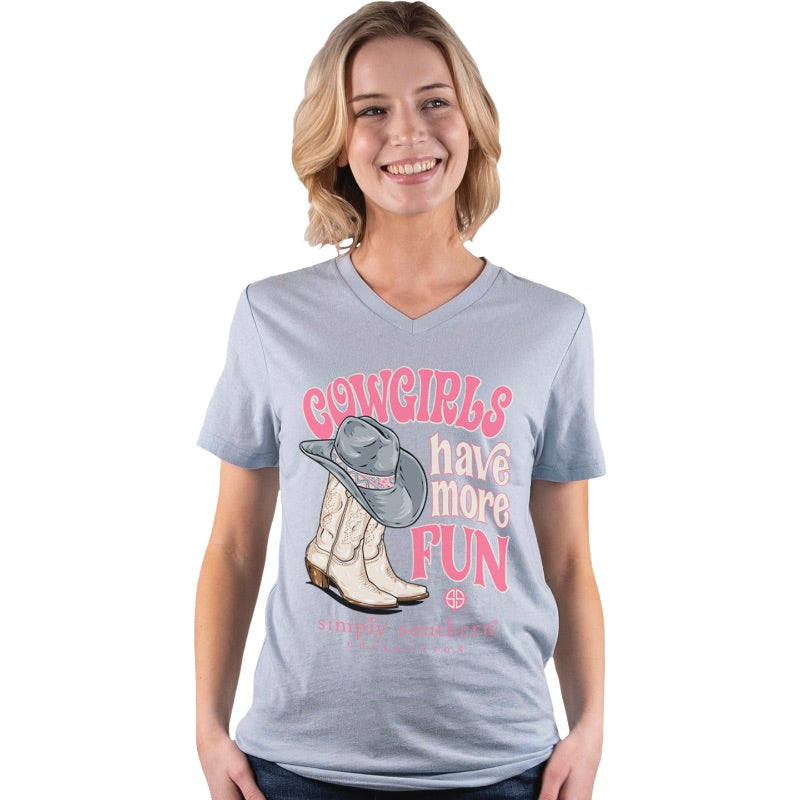 Simply Southern Short Sleeve V-Neck Tee--Fun--Mist