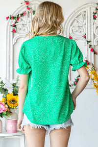 Kelly Green Knit V Neck Blouse