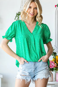 Kelly Green Knit V Neck Blouse